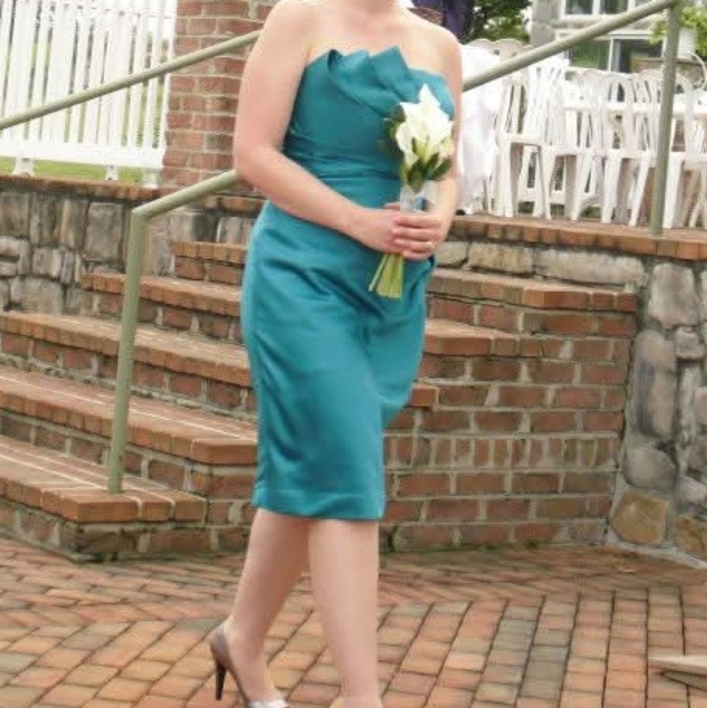 Jordan Green Strapless Sheath Dress Wedding Guest